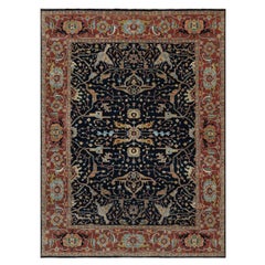 9'x12'1" Caviar Blue Antiqued Fine Heriz Re-Creation Hand Knots Rugs en laine douce