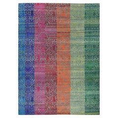 9'x12'1" – farbenfroher, maßgefertigter Sampler-Teppich aus Sari-Seide, Ton-in-Ton, handgeknüpft