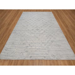 9'x12'1" Cream White Modern Design Hand Knotted Undyed Natural Wool Rug