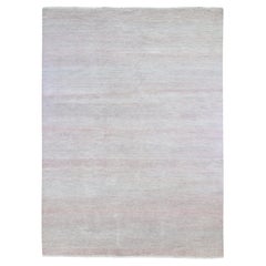 9'x12'1" Faded Pink Grass Design Gabbeh Hand Knotted Wool and Silk Modern Rug