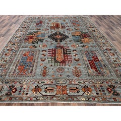 9'x12'1" Gray Afghan Ersari with Geometric Elements Hand Knotted Pure Wool Rug
