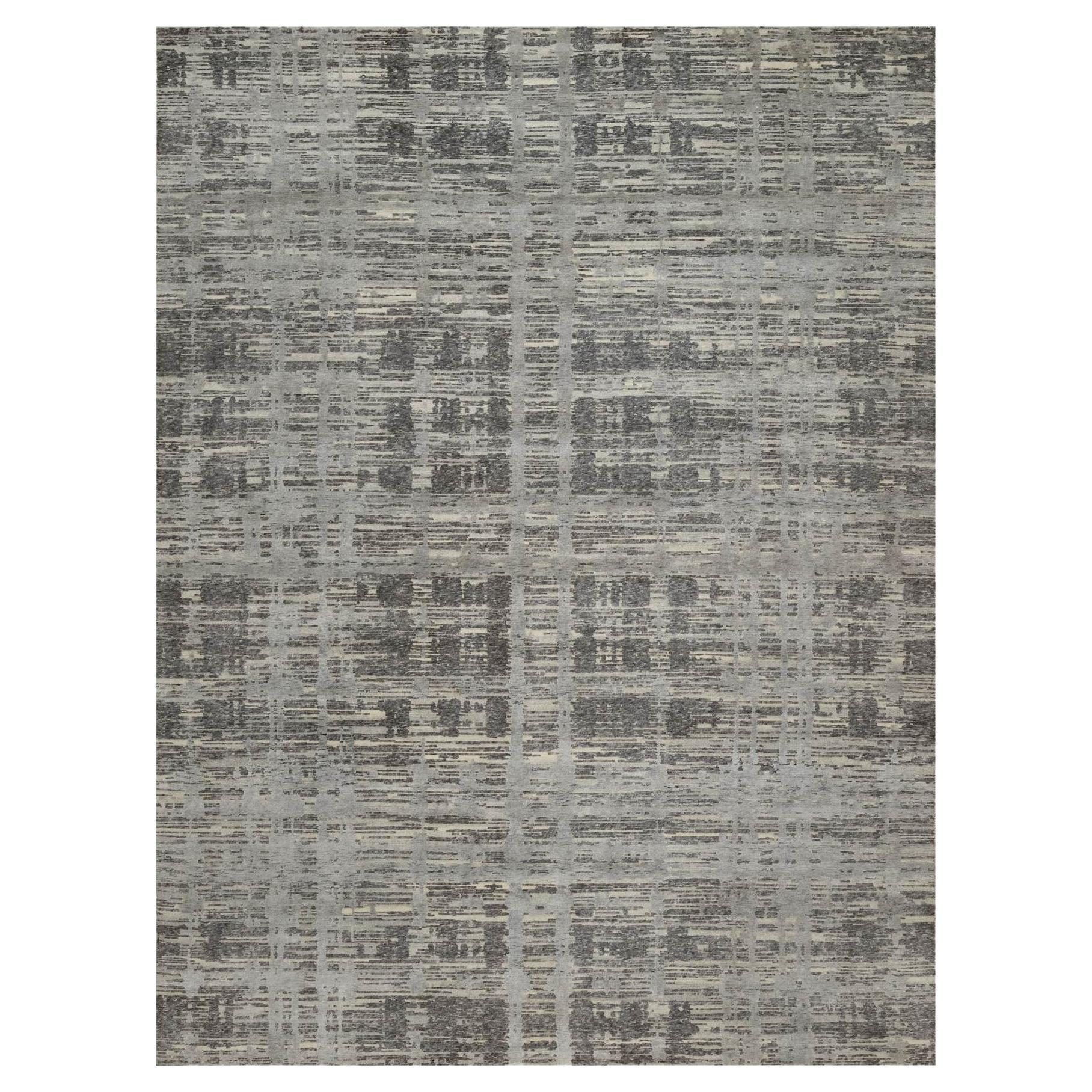 9
x12
1" Gris moderne Criss Cross Erased Design Tapis en laine naturelle noué à la main