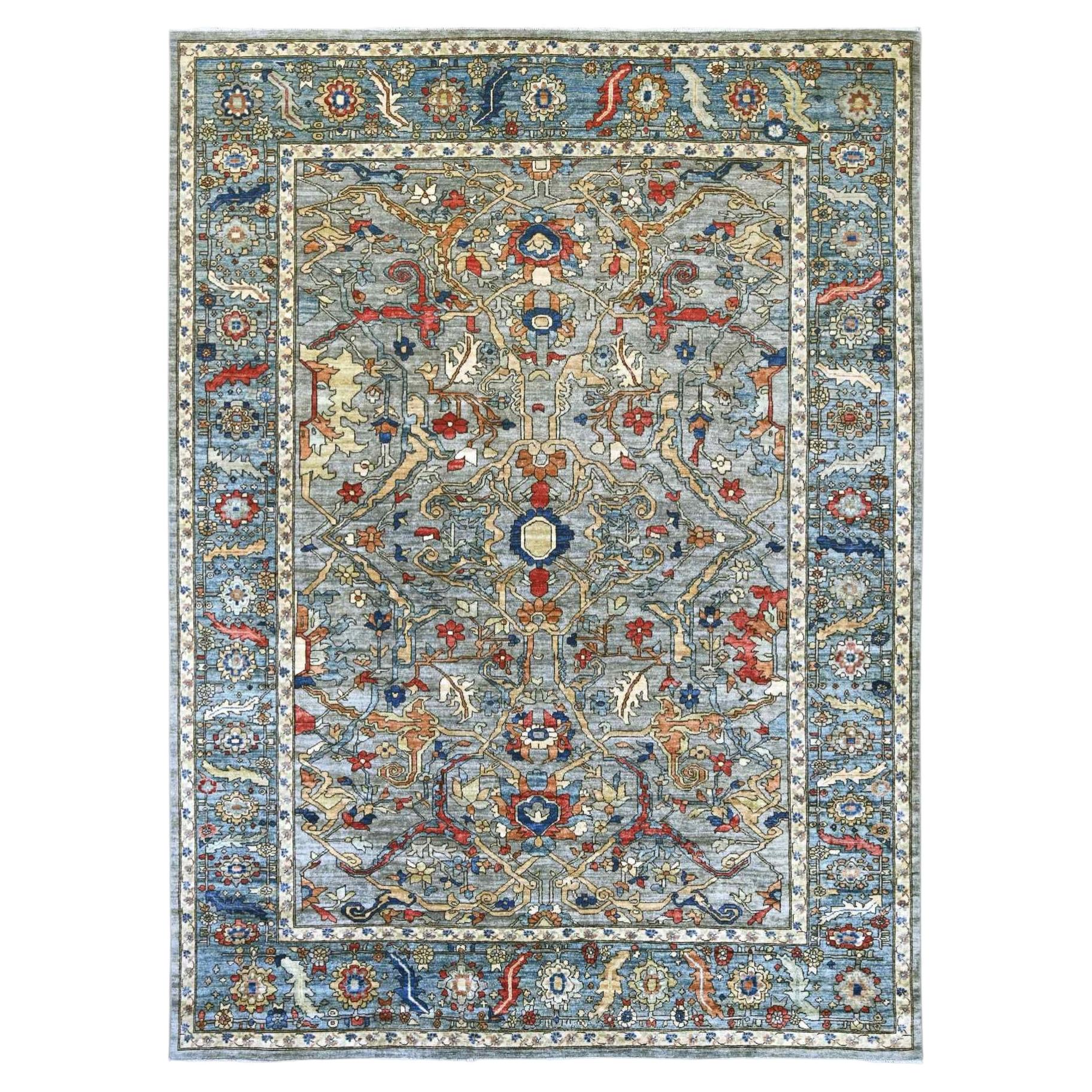 9'x12'1" Gray Peshawar with Bijar Garus Design Hand Knotted Wool Oriental Rug