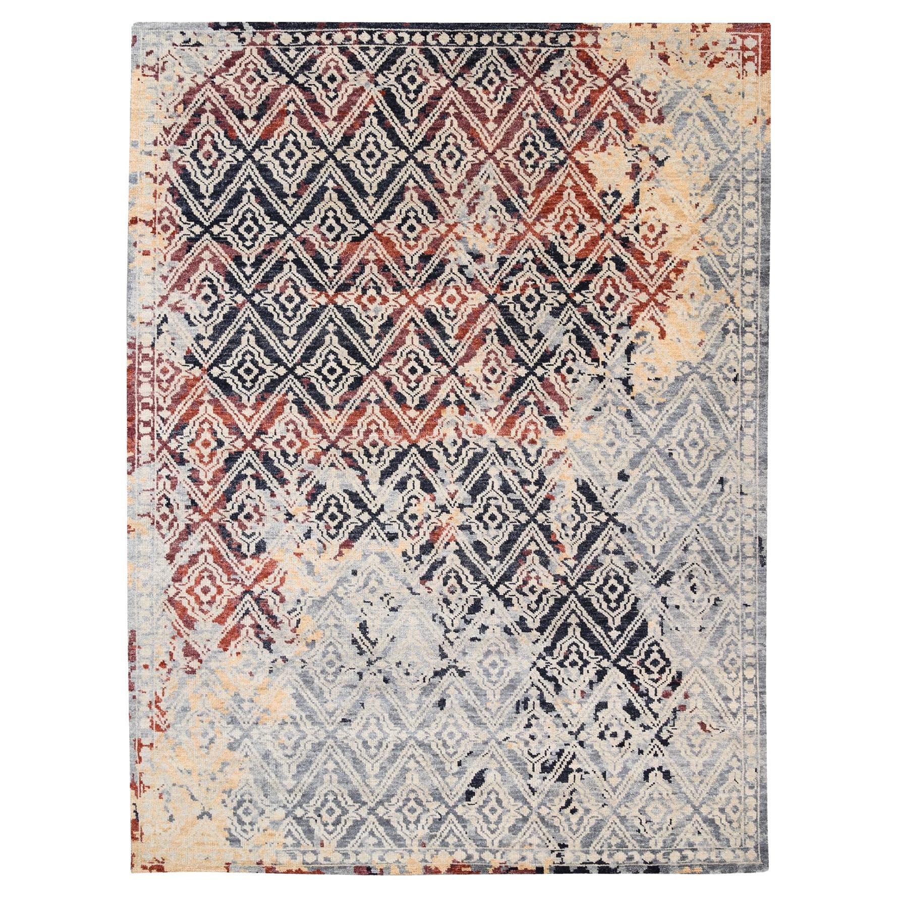 9'x12'1" Gray Supple Collection Erased Mughal Design Hand Knotted Oriental Rug