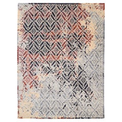 9'x12'1" Gris Supple Collection Erased Mughal Design Tapis oriental noué à la main