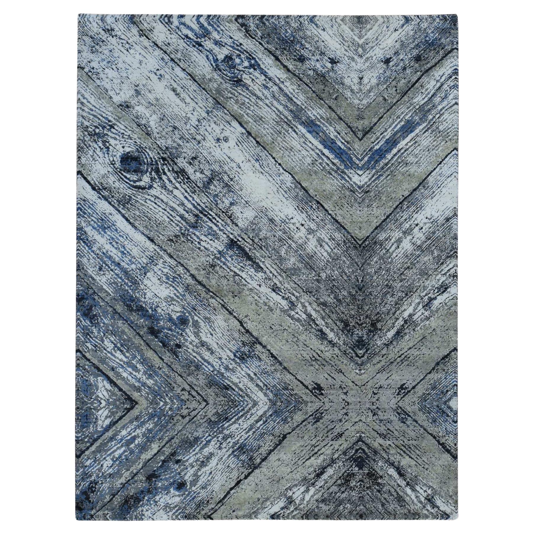 9
x12
1" Grauer THE WOOD GRAIN Design Seide mit Wolle Handgeknüpfter Teppich im Angebot