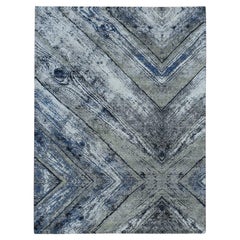 9'x12'1" Grauer THE WOOD GRAIN Design Seide mit Wolle Handgeknüpfter Teppich