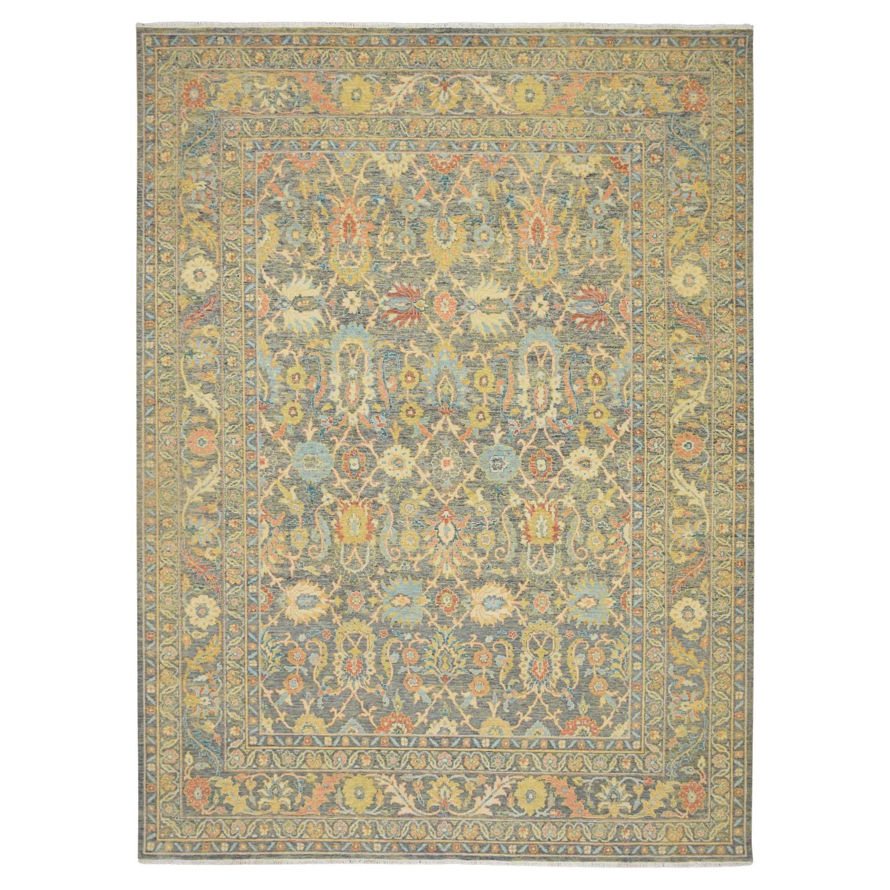 9'x12'1" Gray Ziegler Mahal with Intricate Design 100% Wool Hand Knotted Rug