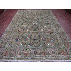 Tappeto afgano Sultani verde, 9'x12'1", con motivo a melograno, in lana annodato a mano
