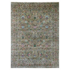 Tappeto afgano Sultani verde, 9'x12'1", con motivo a melograno, in lana annodato a mano