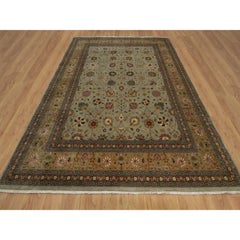 9'x12'1" Grüner Tabriz Vase Design 300 KPSI Handgeknüpfter Orientteppich aus reiner Wolle