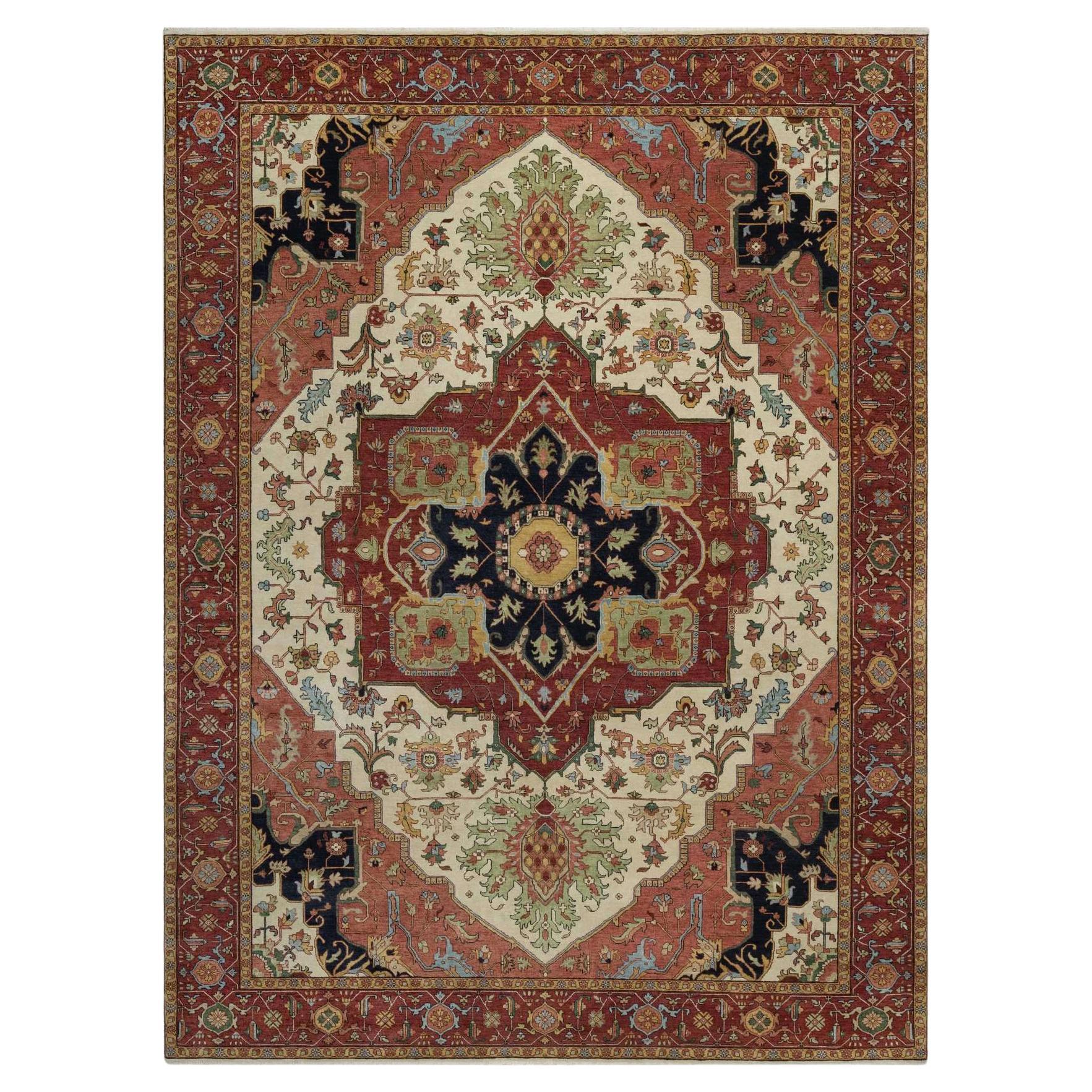 9
x12
1" Elfenbein Antik Fein Heriz Re-Creation Weiche Wolle Hand geknüpft Teppich