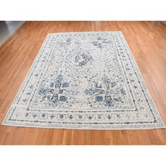 9'x12'1" Ivory, Modern Broken Design Kashan, Wool and Silk, Hand Knotted, Rug
