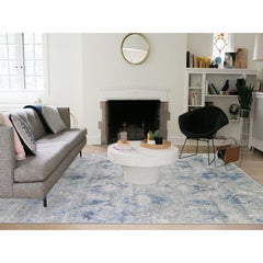 9'x12'1" Modern Hand Knotted Ivory Silk with Textured Wool Oriental Rug