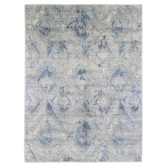 9'x12'1" Modern Hand Knotted Ivory Silk with Textured Wool Oriental Rug