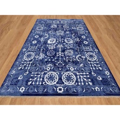 9'x12'1" Nova Blue Tone on Tone Tabriz Hand Knotted Wool and Silk Oriental Rug