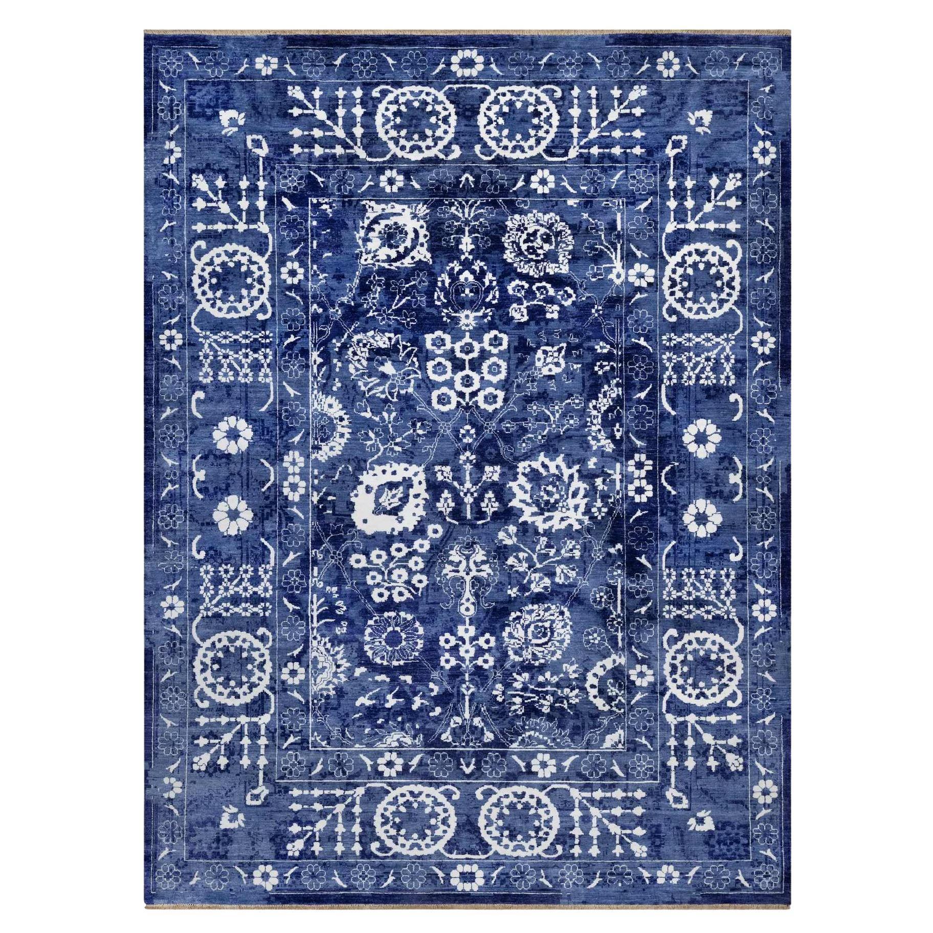 9
x12
1" Nova Blue Tone on Tone Tabriz Hand Knotted Wool and Silk Oriental Rug