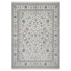 Tapis en laine et soie blanc perlé noué à la main avec motif de fleurs 9'x12'1"