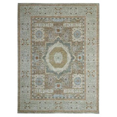 9'x12'1" Pistachio Green Mamluk Design Hand Knotsted Pure Wool Tapis d'Orient