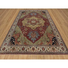 9'x12'1" Red Antiqued Fine Heriz Re-Creation Hand Knotted New Zealand Wool Rug