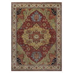 9'x12'1" Red Antiqued Fine Heriz Re-Creation Hand Knotted New Zealand Wool Rug