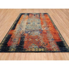 9'x12'1" Red & Black Ghazni Wool Hand Knotted Ancient Ottoman Erased Design Rug