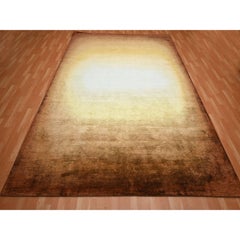 9'x12'1" Shades of Brown Rothko Inspired Modern Hand Knotted Wool & Silk Rug