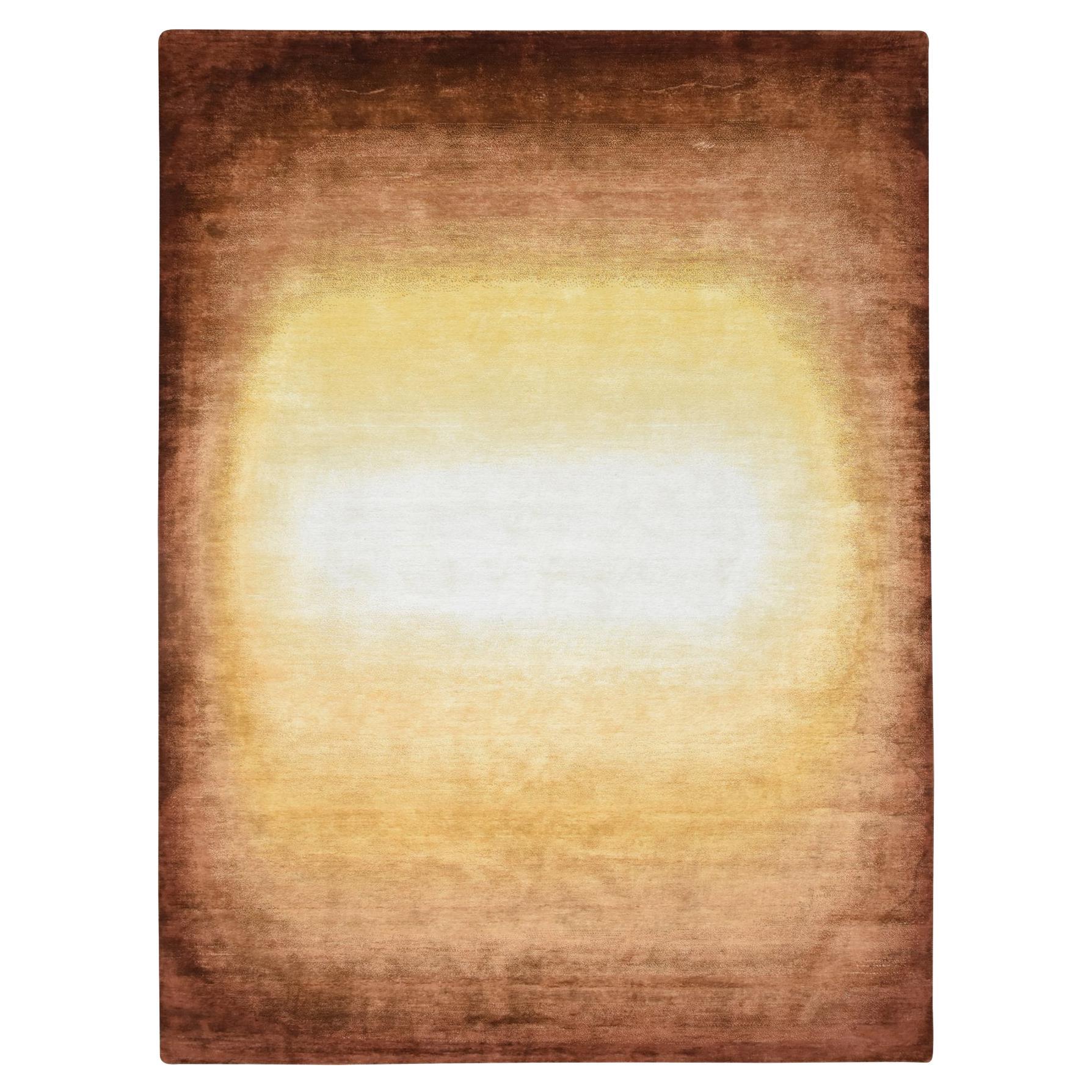 9'x12'1" Shades of Brown Rothko Inspired Modern Hand Knotted Wool & Silk Rug en vente