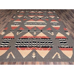 9'x12'1" Sonic Gray Flat Weave Southwest Geometric Design Hand Knotted Wool Rug