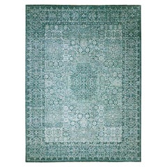 9'x12'1" Teal 14th Century Influence Mamluk Design Hand Knotted Pure Wool Rug