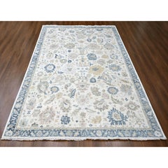 9'x12' White Antiqued Zoroastrian Ziegler Mahal Design Hand Knotted Wool Rug