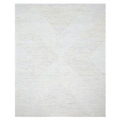 9'x12'1" White Geometric Variegated Line Design 100% Wool Hand Knotted Rug