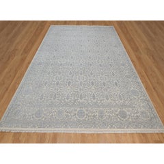 9'x12'1" White Persian Design Hand Knotted Wool and Silk 200 KPSI Oriental Rug