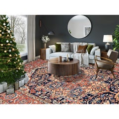 9'x12'1" Yale Blue Aryana Grade Serapi Heriz Hand Knotted All Wool Oriental Rug