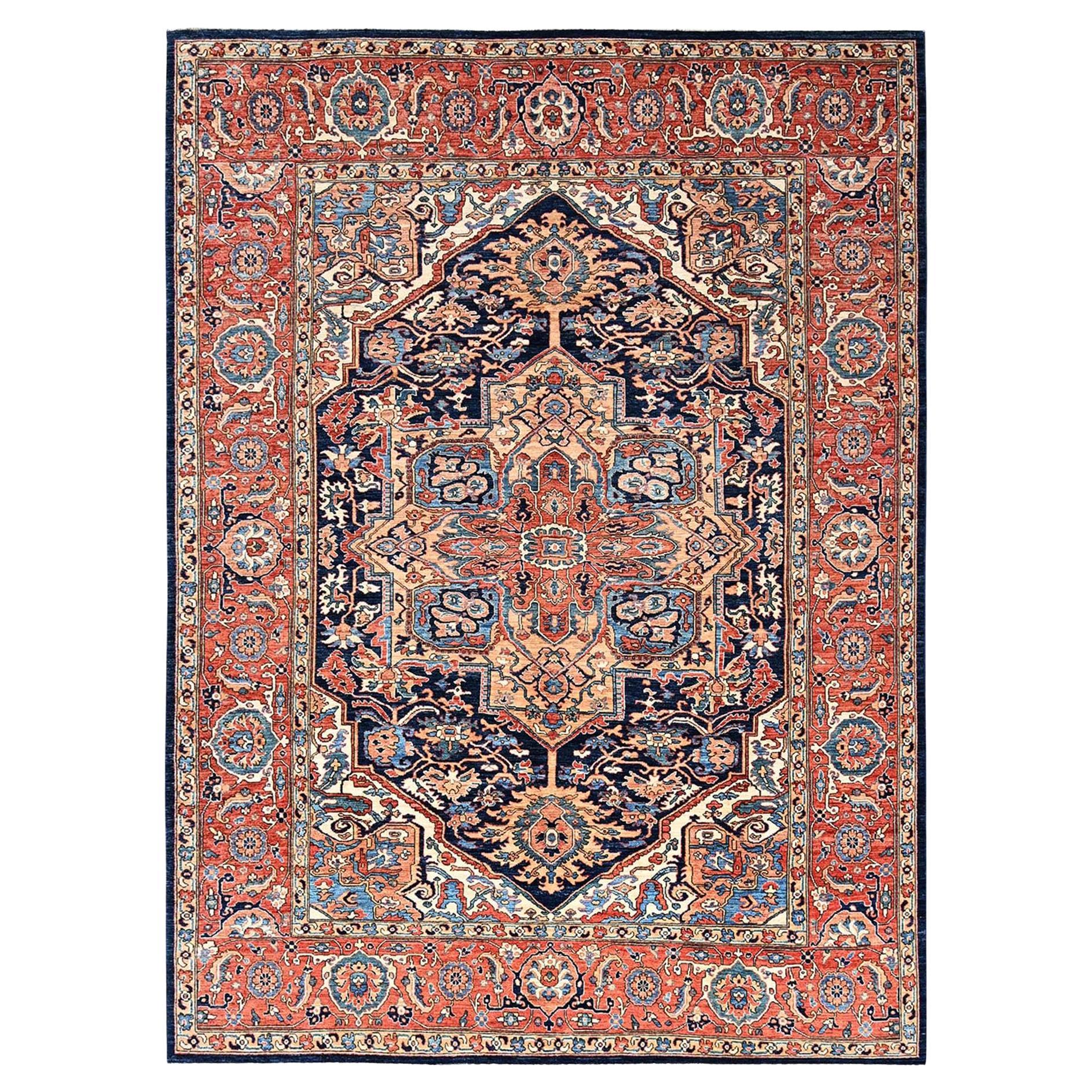 9'x12'1" Yale Blau Aryana Grade Serapi Heriz Hand geknüpft alle Wolle Orientteppich