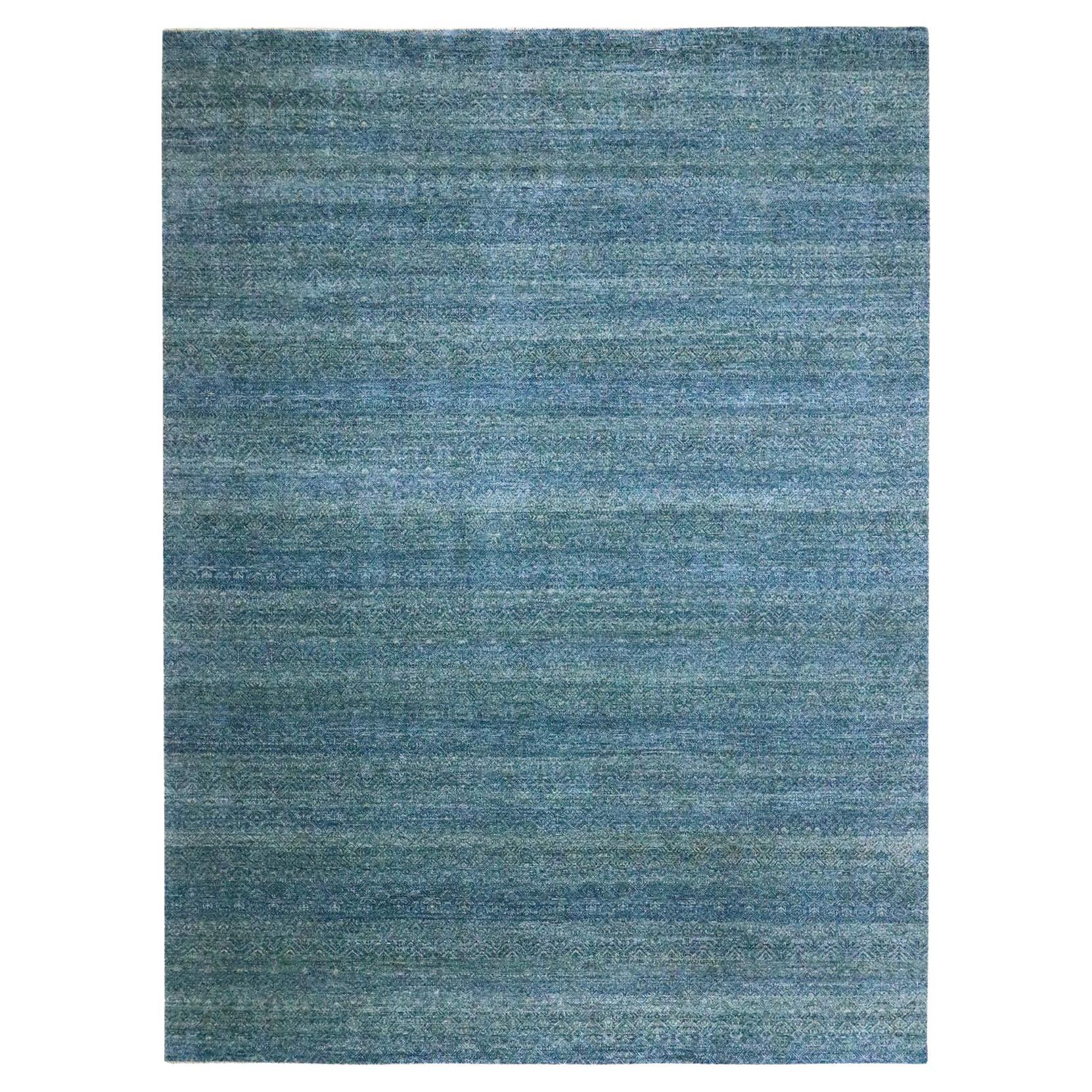9'x12'1" Yale Blue Kohinoor Herat Repetitive Pattern Hand Knots Rugs en laine douce