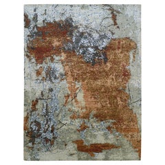 9'x12'2" Beige with Rust Pure Wool Abstract with Galaxy Design Tapis noué à la main