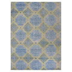 Tappeto di lana annodato a mano 9'x12'2" Blue & Green Trellis Neo Classic European Design