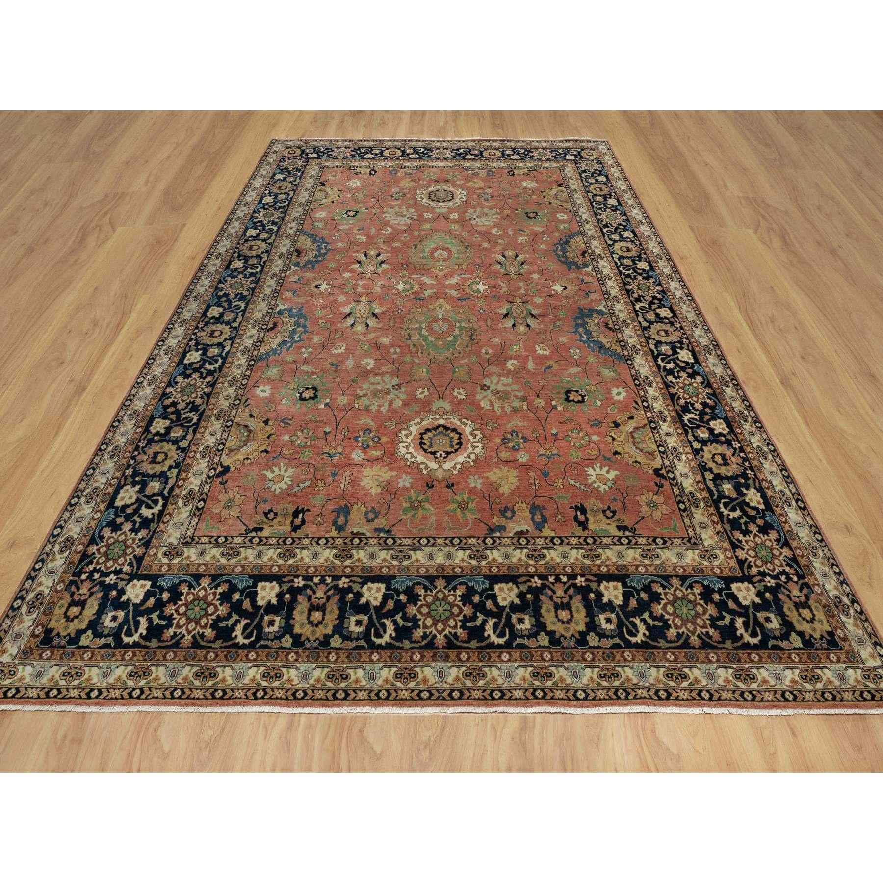 Brick Red, Hand Knotted, Antiqued Fine Heriz Re-Creation with All Over Design, Denser Weave, Soft Pile, Pure Wool, Oriental Rug
Primary materials: Wool
Latex: No Pile 
height: 0.25 Inches
Style: Traditional
Primary color: Red
Secondary colors: