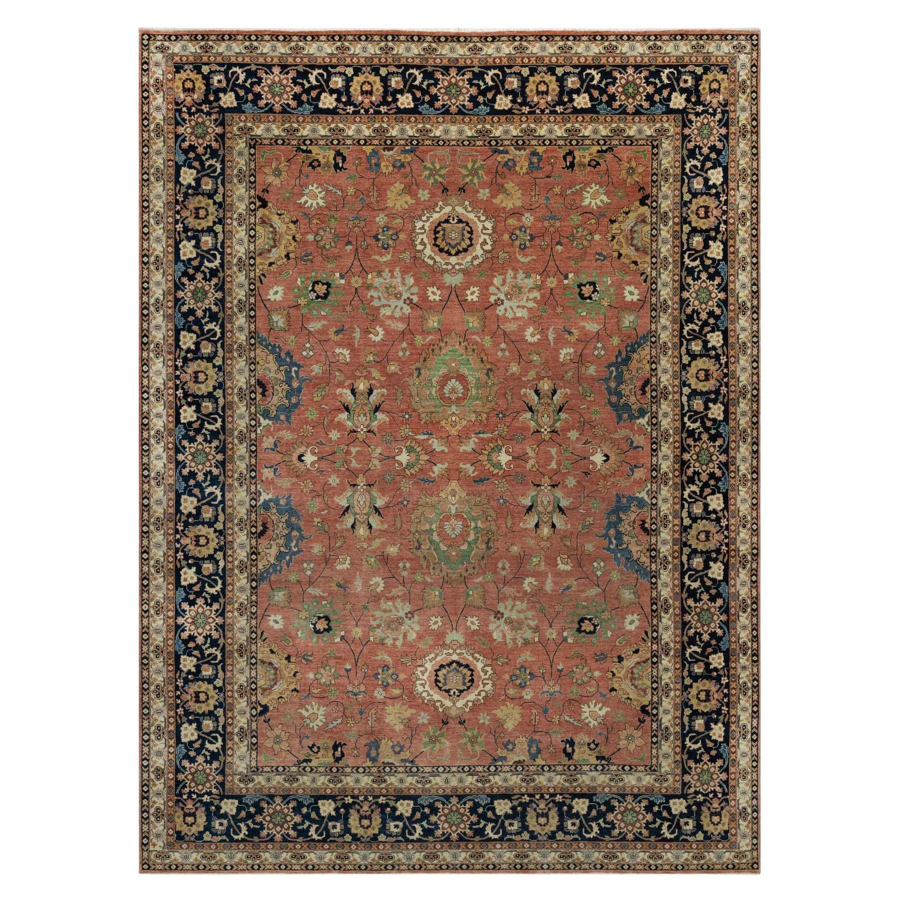 9'x12'2" Brick Red Antiqued Fine Heriz Re-Creation Hand Knotted Pure Wool Rug