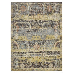 9'x12'2" Brown Erased Persian Inspired with Birds Design Hand Knotted Wool Rug