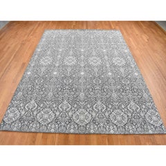 9'x12'2" Cloud Gray, Silk with Wool, Borderless Jewelry Design Hand Knotted Rug