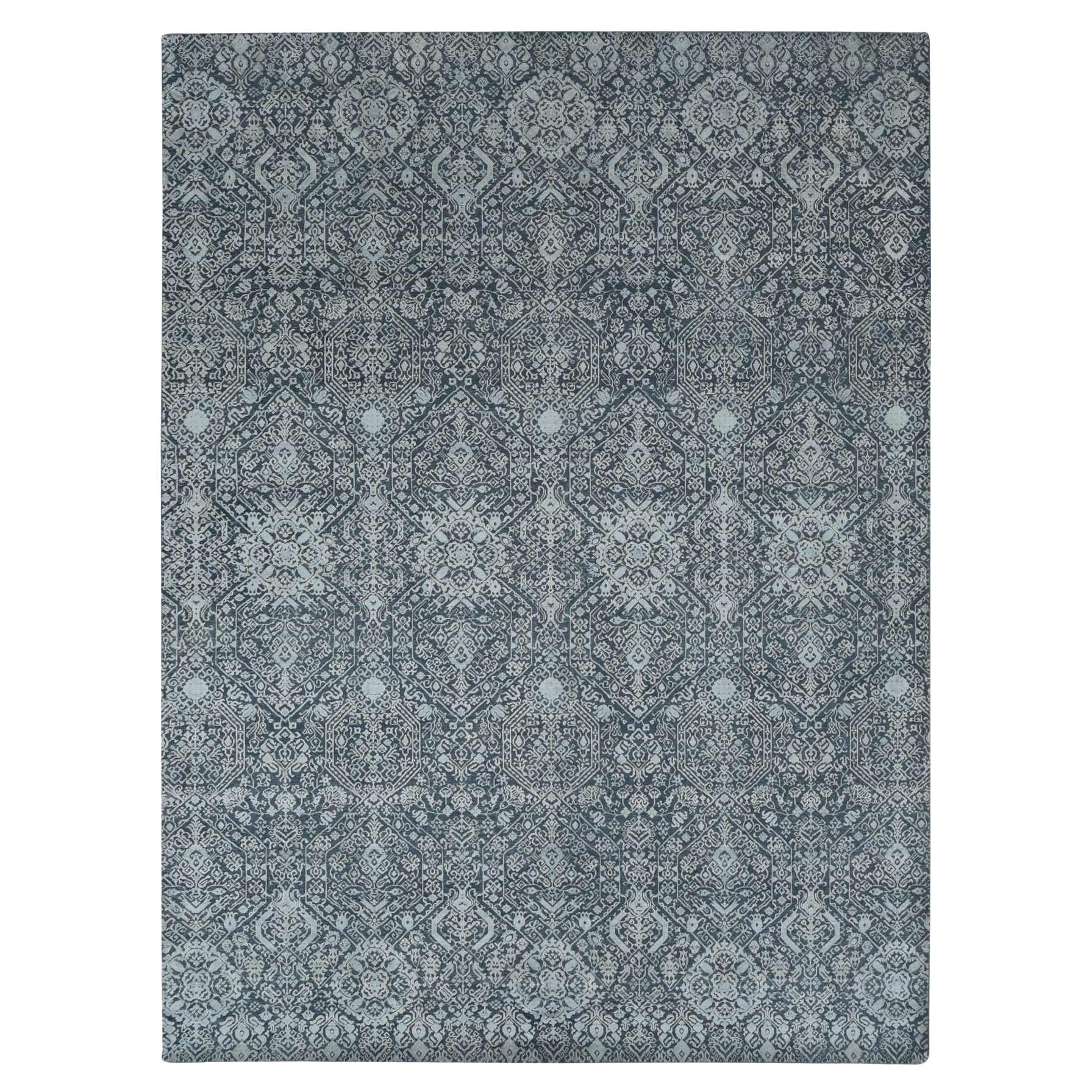 9
x12
2" Gris nuage, soie et laine, tapis noué à la main sans bordures, Design/One