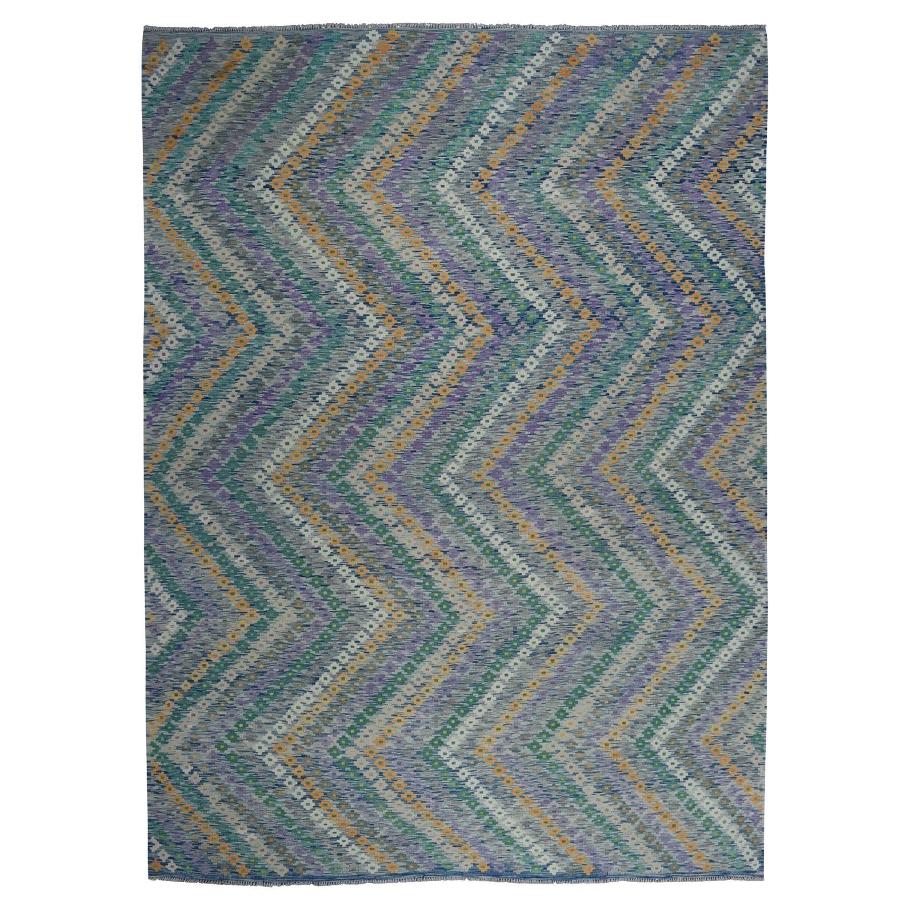 9'x12'2" Colorful Afghan Kilim Pure Wool Hand Woven Oriental Rug For Sale
