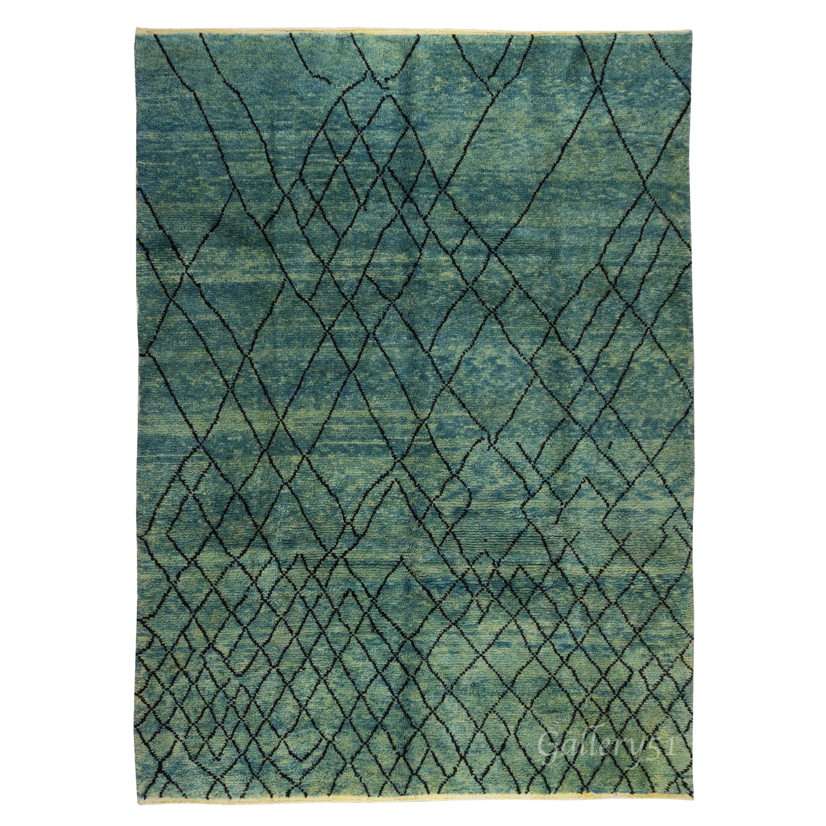 9x12 Ft Modern Moroccan Tulu Carpet Aqua Blue Color Rug CUSTOM OPTIONS Available For Sale