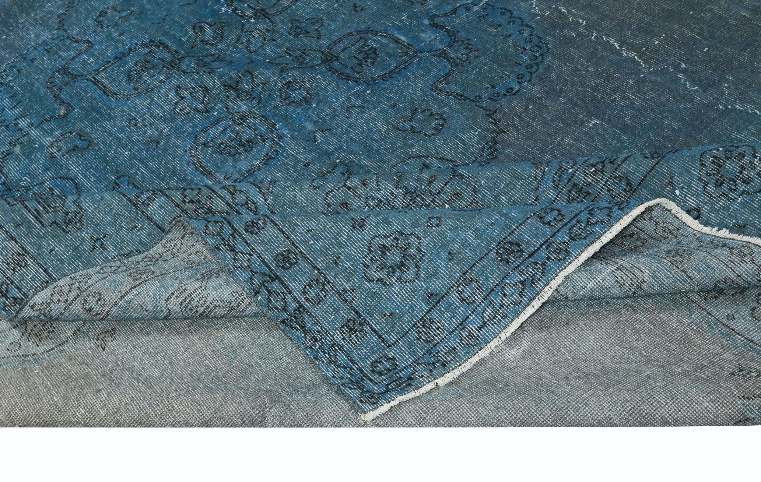 Hand-Knotted 9x12.2 Ft Hand Knotted Blue Color Large Area Rug, Modern Handmade Turkish Carpet For Sale