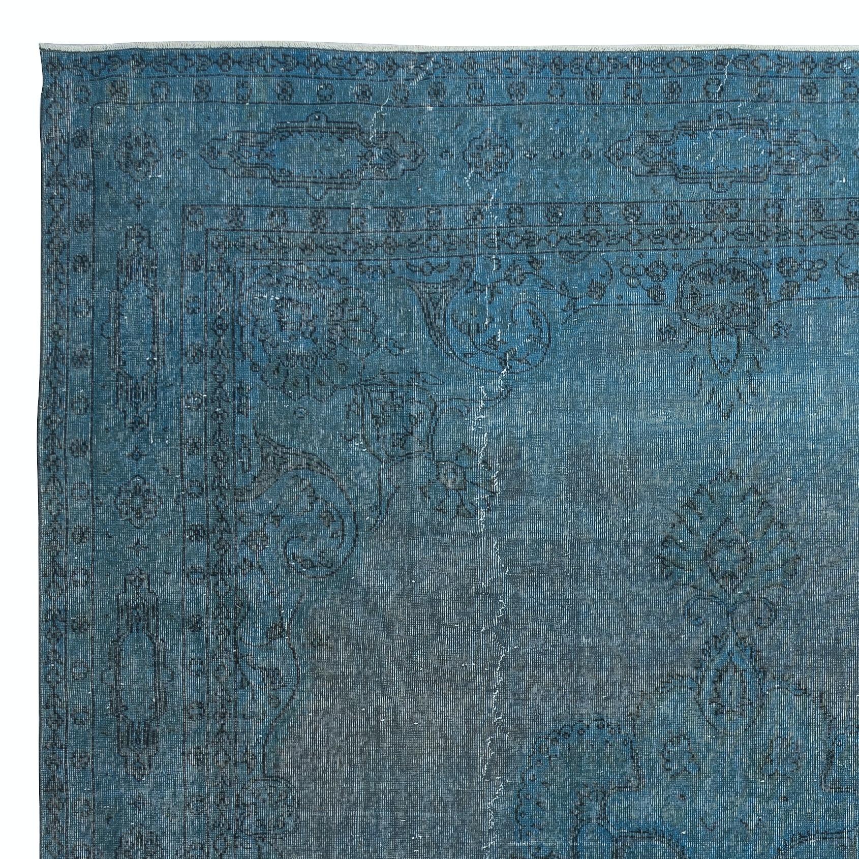 9x12.2 Ft Hand Knotted Blue Color Large Area Rug, Modern Handmade Turkish Carpet In Good Condition For Sale In Spring Valley, NY