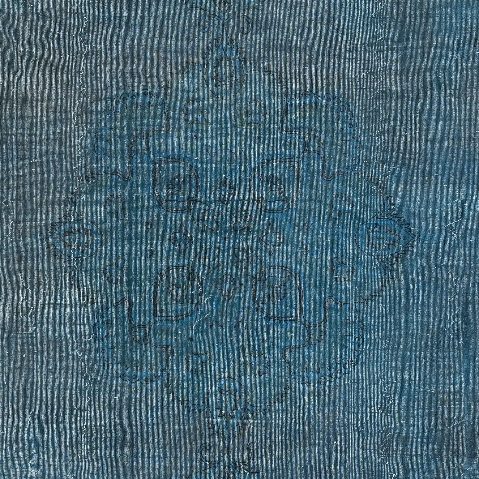 Mid-20th Century 9x12.2 Ft Hand Knotted Blue Color Large Area Rug, Modern Handmade Turkish Carpet For Sale