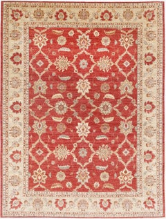 9x12.2 ft Hand Knotted Floral Area Rug in Beige and Red. Traditional Wool Carpet