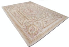 9x12.2 ft Hand-Knotted Ivory, Pale Pink Large Rug. Floral Design Wool Carpet